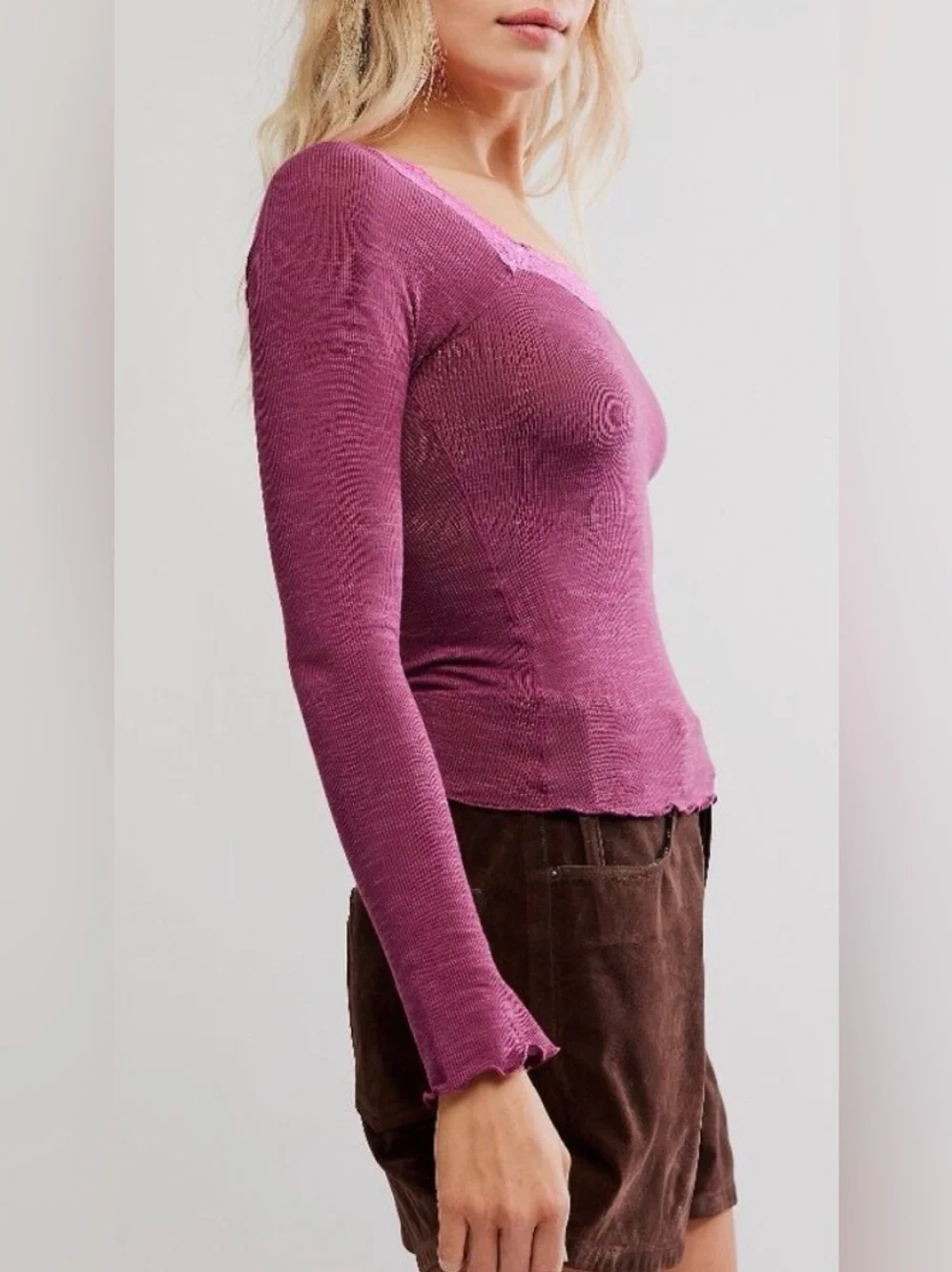 Free People Oh My Darling Long Sleeve. NWT. Rhodendron combo